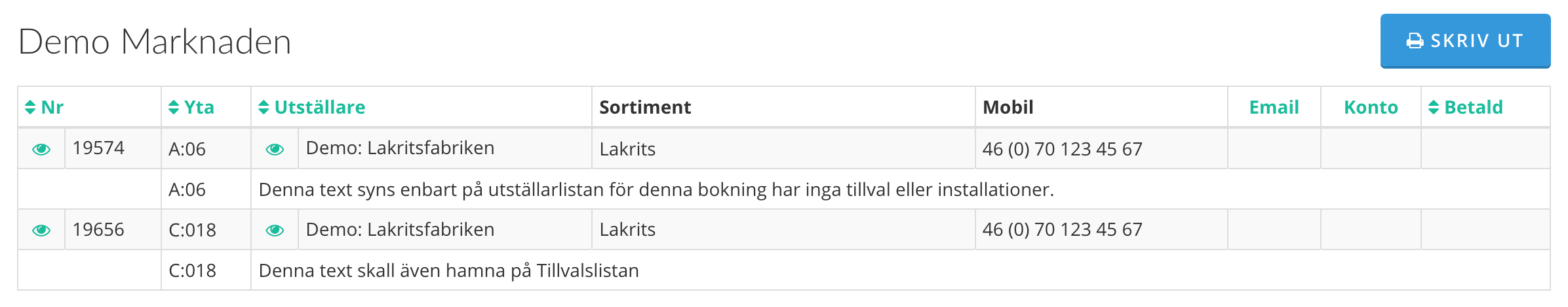 tabell utställarlista